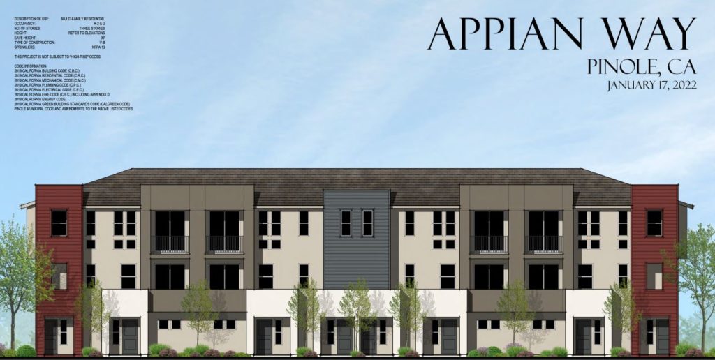 A residential development with market-rate and afforable for-sale housing has been approved for the former Doctor’s Medical Center site at 2151 Appian Way in Pinole, across the street from Pinole Middle School. Earlier this month, the Pinole Planning Commission approved plans for "Appian Village," which will feature 26 buildings with 154 units of housing. "The units would be offered in stacked flat (where each unit is above/below each other) and townhome (where each unit is side by side) configurations with sizes ranging from 1,400 – 1,800 square feet," the city said. "The applicant will be installing all new infrastructure (water, sewer, storm drainage, and streets) as well as all new curb, gutter, sidewalks, landscaping, paseos (pedestrian pathways), turf areas and a children’s outdoor/play area." Of the 154 for-sale units, 31 will be set aside as affordable units to moderate and low-income households, the city said. Construction is expected to begin in Spring 2023 and continue for about three years. Demolition of the old buildings at the site is expected to begin this coming summer and will take about a half a year, the city said. "Home sales are projected to commence in the Fall of 2023," the city said. https://www.ci.pinole.ca.us/cms/One.aspx...