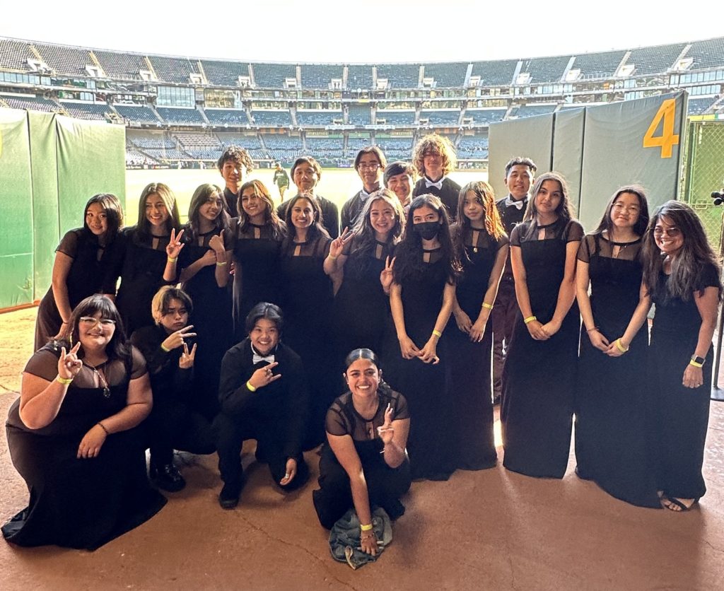 Hercules High choir performs at Oakland A's game