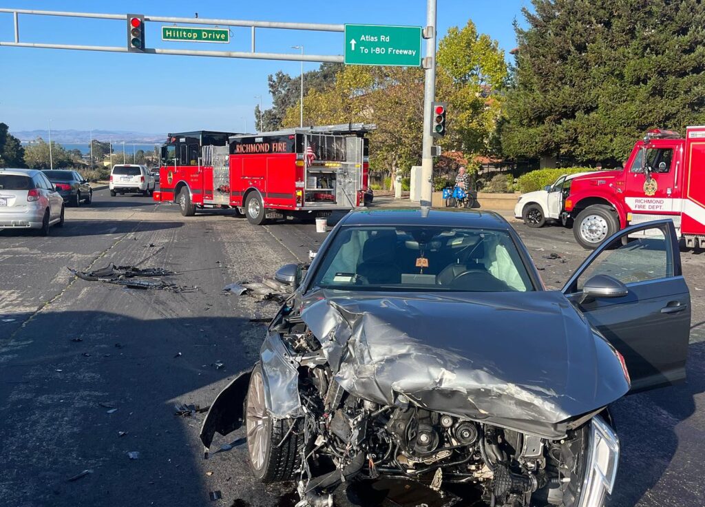 One injured in two-car crash at Hilltop Drive and Richmond Parkway