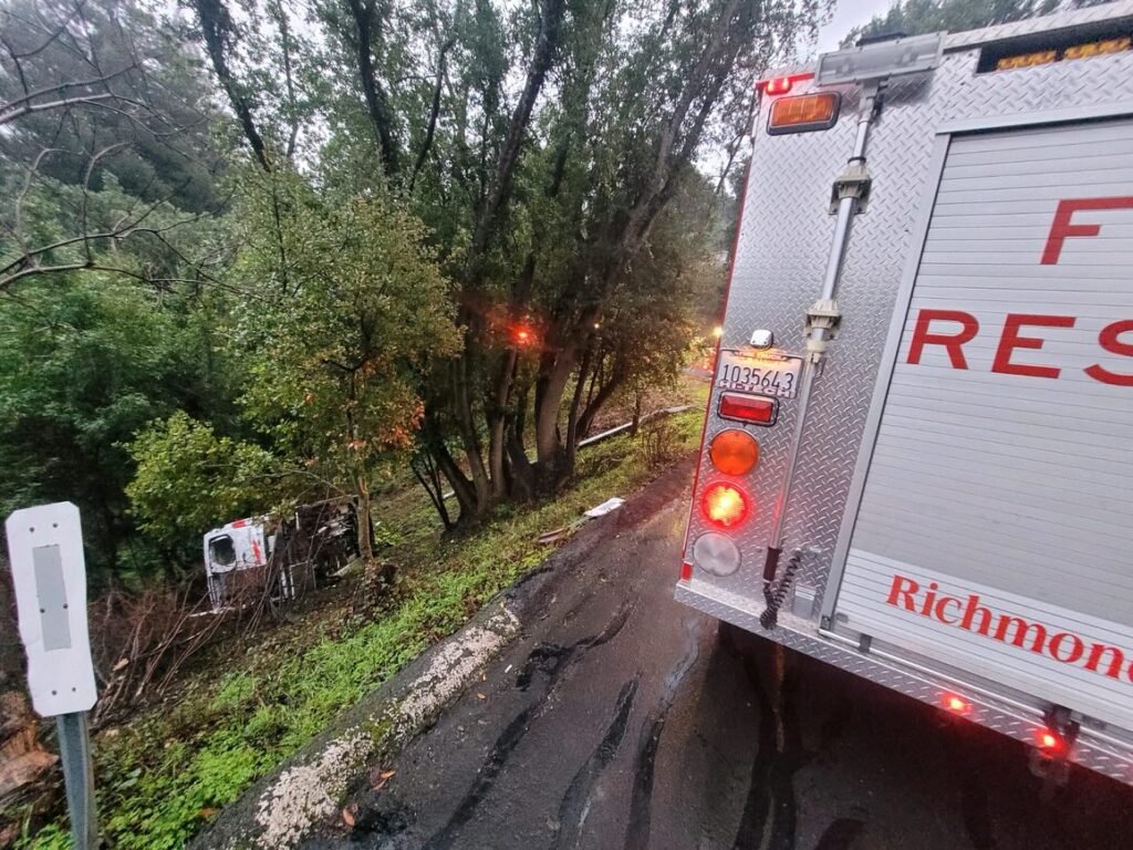 Utility van rolls 30 feet down steep hillside in Richmond
