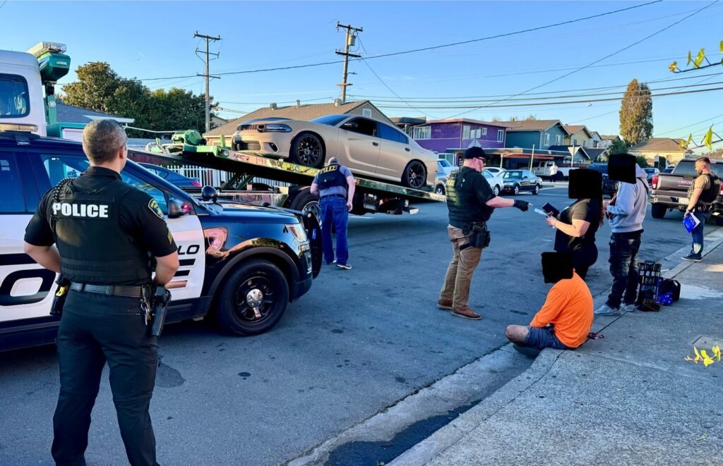 Officers tow away car in San Pablo linked to Bay Bridge sideshow