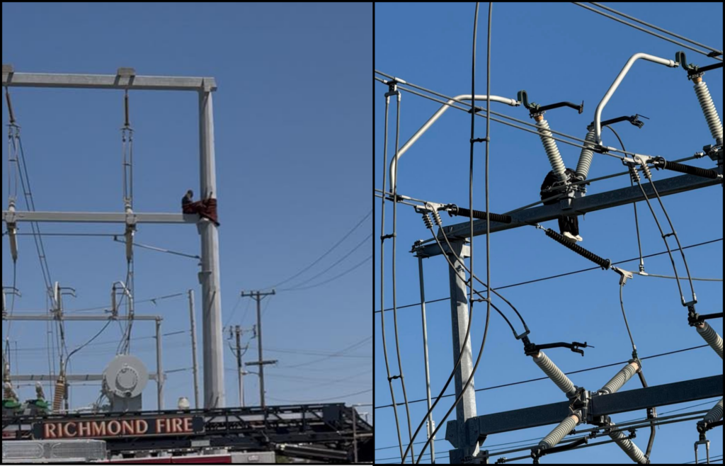 Person climbs up PG&E power structure, stays there for several days